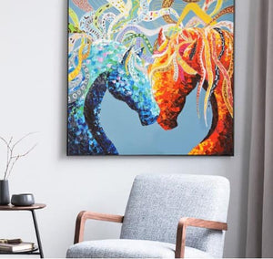 Couple Horses Print on Canvas Wall Decor Painting