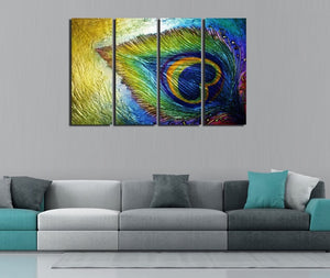 4PC Stretched Canvas art Print “Giant Peacock Feather”
