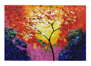 Hand Painted Unique Canvas Art “The Colorful Tree” for Home Decor