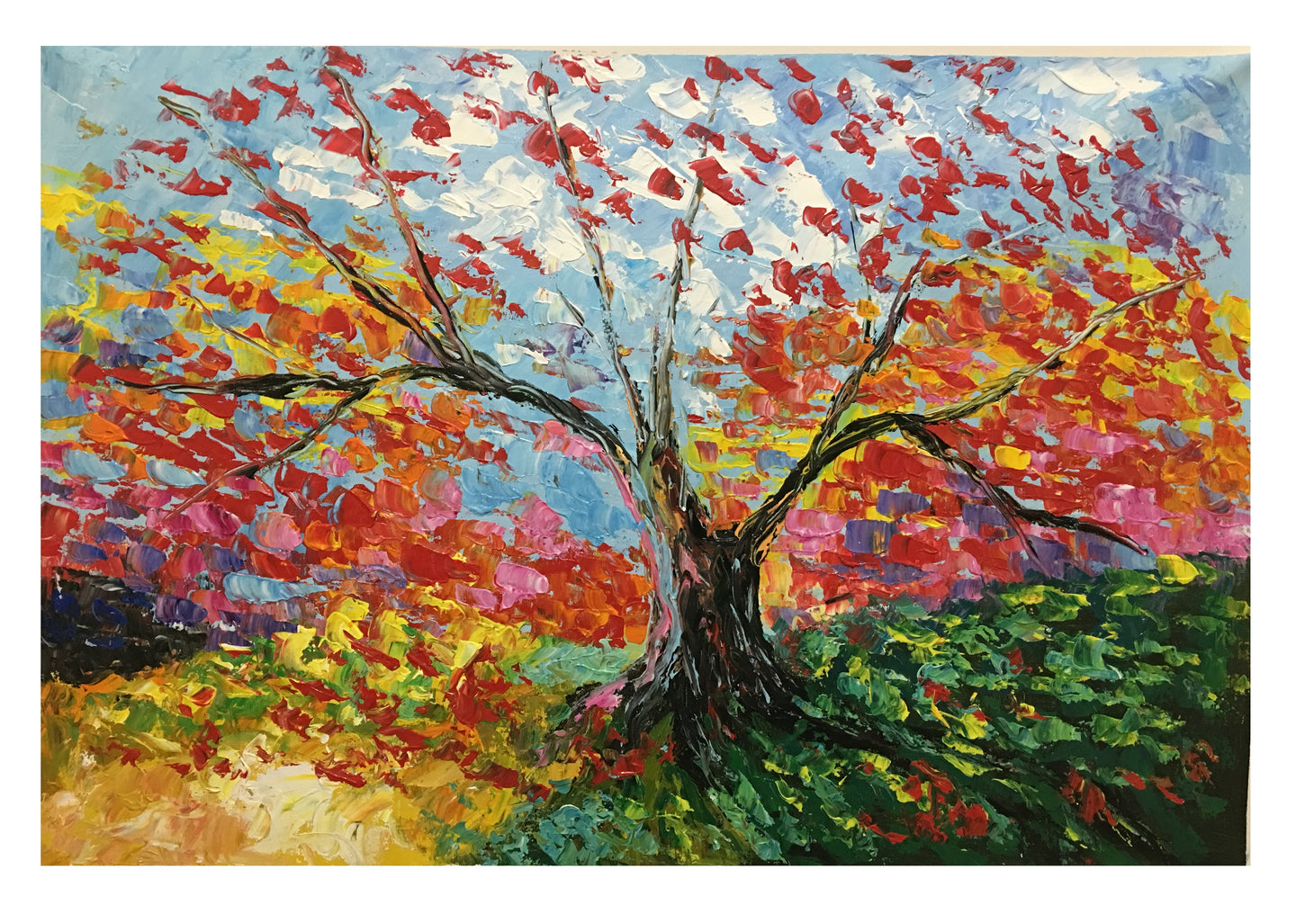 Hand Painted Unique Canvas Art “The Colorful Tree of Life” for Home Decor