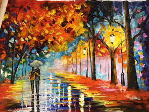 1PC New Hand Painted Canvas Art Painting “Lovers In The Rain”