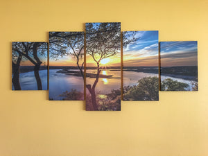 5Pc Stretched Canvas Print “ Blue Lake with Sunrise”