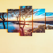 Load image into Gallery viewer, 5Pc Stretched Canvas Print “ Blue Lake with Sunrise”