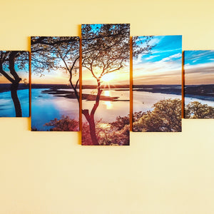 5Pc Stretched Canvas Print “ Blue Lake with Sunrise”