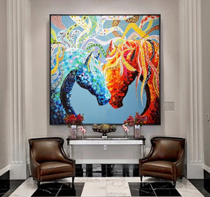 Couple Horses Print on Canvas Wall Decor Painting