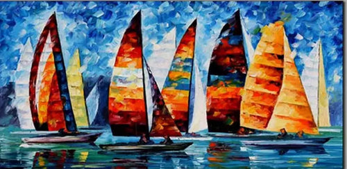 Hand Painted Colorful Boats Canvas Art Wall Decor Painting