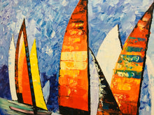 Load image into Gallery viewer, Hand Painted Colorful Boats Canvas Art Wall Decor Painting