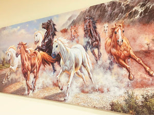 New 9-Running Horses Printed Canvas Painting Ready to Hang