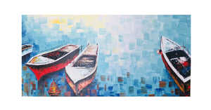 100% Hand Painted Thick Textured Canvas Art “Boats”