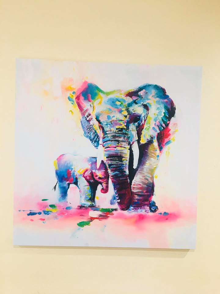 Colorful Elephant Print On Canvas Art Painting