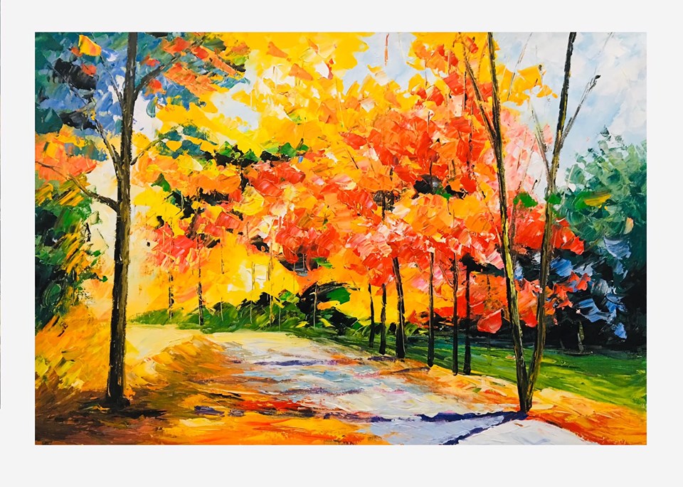 Hand Painted Textured Unique Canvas Art “The Colorful Path” for Home Decor