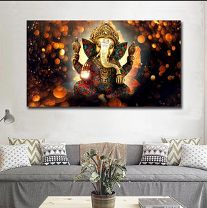 Lord Ganesha Big Sized Print on Canvas Painting wall Decor