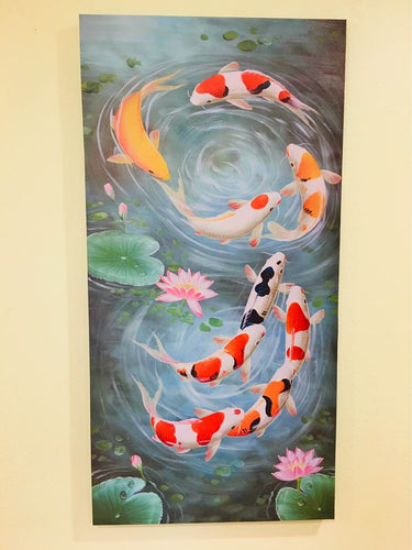 Koi Fish Fengshui Good Luck Printed Canvas Painting New