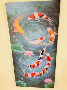 Koi Fish Fengshui Good Luck Printed Canvas Painting New