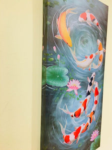 Koi Fish Fengshui Good Luck Printed Canvas Painting New