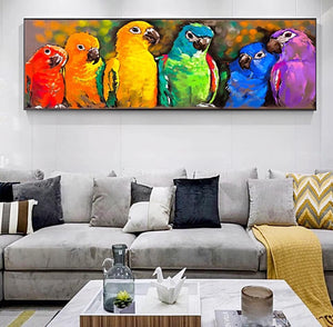 Colorful Parrots Stretched Printed Canvas Painting for Wall Decor