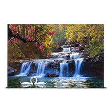 Load image into Gallery viewer, New Waterfall Canvas with Swan Couple and Flowers