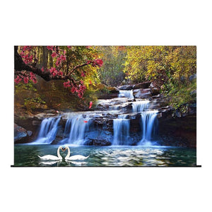 New Waterfall Canvas with Swan Couple and Flowers