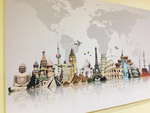 Load image into Gallery viewer, &#39;World Map with Wonders&#39; Print on Canvas Wall Decor Painting