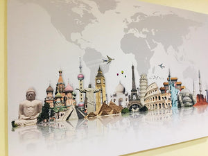 'World Map with Wonders' Print on Canvas Wall Decor Painting