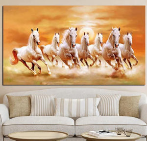 White Running Horses Canvas Print Wall Decor Painting